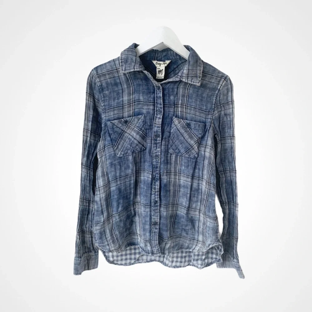 🌸Indigo Rein🌸 Long Sleeve Plaid Shirt Blue Sz M - Picture 2 of 9
